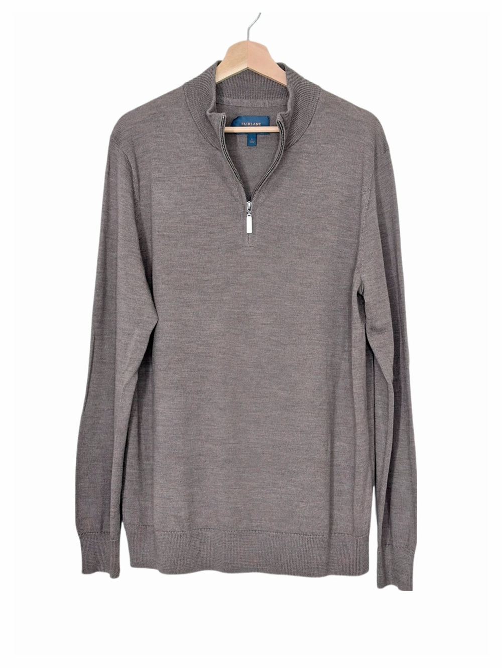 FAIRLANE Men’s 100% Merino Wool Quarter Zip Sweater Long Sleeve Size Large Brown
